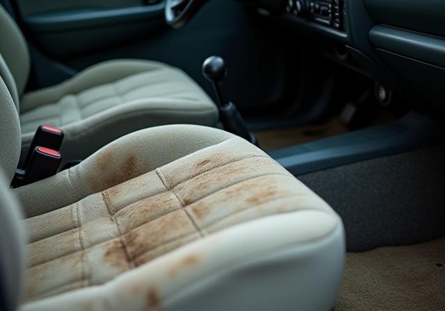 Interni auto macchiati prima della pulizia